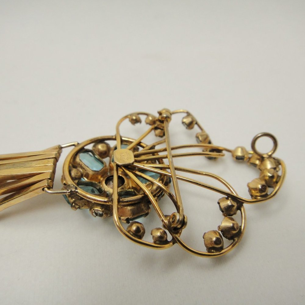 Vtg 12K GF Aqua Rhinestone Pin Pendant Earring M&S - Picture 8 of 10